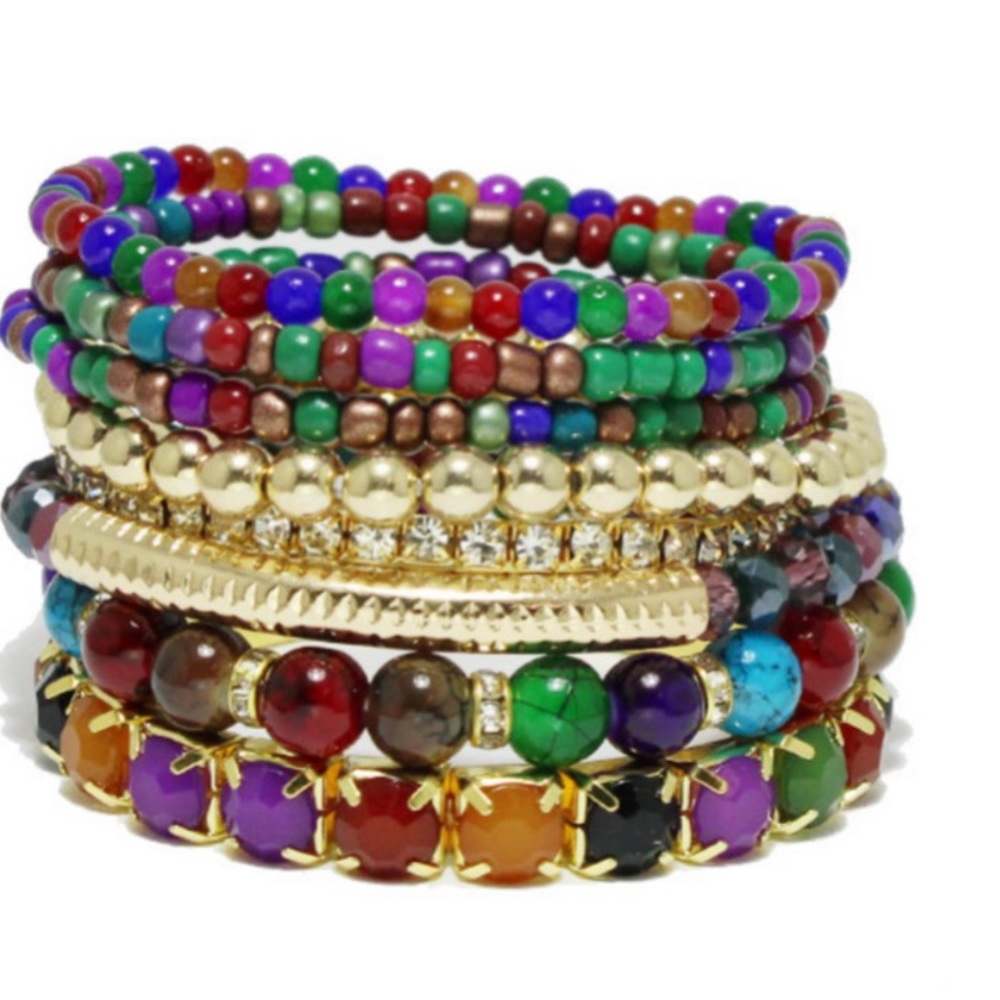 COPY - Elan Multi/Gold Mixed Multi Layered Bead Stretch Bracelets Beads Rhinest…